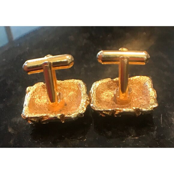 Vtg 1970's Robert Larin Gold Plated Geometric Abstract Cufflinks Brutalist - Picture 3 of 4